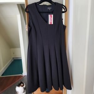 Laura Petite simple black v neck fit and flare dress size 14 p